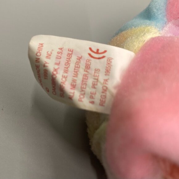 Ty Beanie Babies 1999 Pastel Colors Tie Dye Happy Birthday Bear - Picture 9 of 9